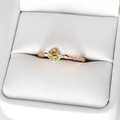 Memorial champagne gold set diamond ring in box