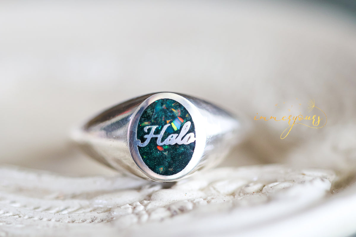 Personalised Ashes Signet Ring - Oval
